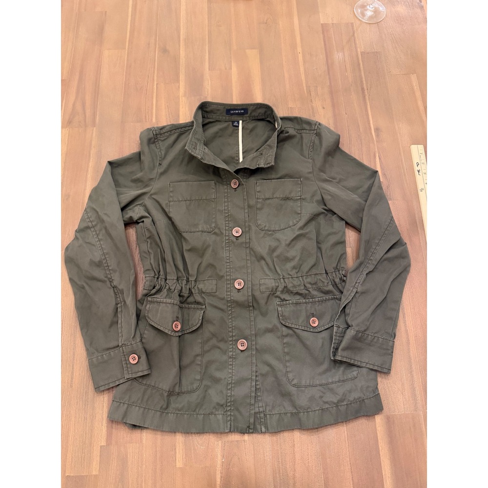 Lands End‎ Olive Green Utility Jacket Drawstring Waist Women Size Small
